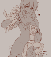drawing insertion blushing monochrome long_hair cum giant male penis sex shrunken_woman shrunken_man looking_down eli femboy