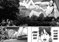 breasts nipples giantess nude pussy manga city blonde monochrome toes barefoot buildings soles navel rubble falling smoke thighs kaiju combat gigant