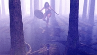 giantess black_hair long_hair armor clothed sword running forest shield digital_render big-elsa