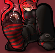 drawing feet tail color long_hair jeans socks red_hair shrunken_man entrapment cat_girl smelly orange_eyes hairband striped_socks sock_entrapment mspaintgts