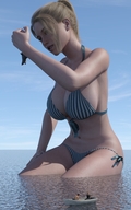 bikini giantess shark blonde long_hair handheld cleavage ocean ponytail kneeling boats digital_render daniel3gp