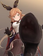 drawing feet color green_eyes brunette in_shoe gloves boots sitting nylons dre shrunken_man trapped granblue_fantasy gran clarisse