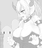 drawing giantess monochrome mario castle scared bowser video_game super_mario_bros gender_bender alice-magic bowsette super_crown