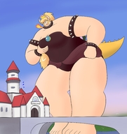 drawing giantess horns tail color barefoot castle looking_down feyzer bowsette super_crown
