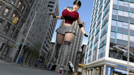 giantess city destruction clothed skirt buildings huge_breasts socks street fishnets roller_skates helmet pads digital_render endlessrain0110