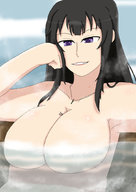 breasts drawing nude black_hair color bath purple_eyes shrunken_person tsukai91 between_breasts