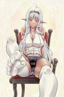 drawing gentle white_hair panties feet upskirt long_hair soles anime green_eyes drawing_collage socks teasing sock_insertion point_of_view