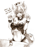 drawing giantess horns tail monochrome mario looking_at_victim bowsette nigromics super_crown