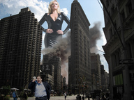 breasts giantess collage city mega blonde destruction wonderslug running point_of_view looking_at_viewer new_york_city hands_on_hips black_nails flatirons_building margot_robbie natkatsz