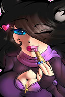 drawing blushing black_hair color blue_eyes cleavage lips shrunken_woman lipstick cat_girl june makeup blue_nails scarf mspaintgts pink_lipstick keyhole_sweater