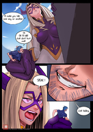 drawing giantess horns blonde comic color long_hair handheld mask costume dialogue my_hero_academia 1zumy mt._lady hungry_for_justice