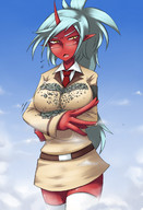 drawing giantess giga color large_breasts ochiko_terada anime panty_and_stocking_with_garterbelt kneesocks_(panty_and_stocking) between_breasts
