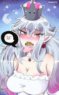 drawing giantess white_hair vore color tongue cleavage princess_peach saliva pink_eyes sharp_teeth booette super_crown