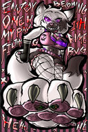 drawing feet furry wolf blushing color cleavage blood purple_eyes gore navel foot_crush fishnets shrunken_man cruel claw belt white_fur mspaintgts