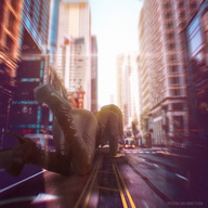 giantess collage city black_hair long_hair destruction clothed high_heels street boots crawling outfit blurry leather_clothing gianttessa