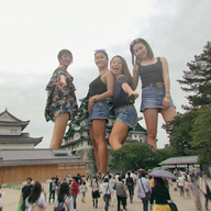 giantess collage black_hair long_hair clothed asian shorts looking_down giantesses women standing onlookers top kyojingirls