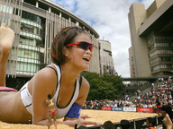 giantess collage city barefoot cleavage asian lying_down sunglasses sand crowds kyojingirls