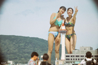 giantess collage swimsuit brunette asian tower mountains giantesses looking_at_viewer kyojingirls
