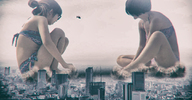 giantess collage city mega swimsuit destruction helicopter brunette asian sitting sunglasses giantesses kyojingirls
