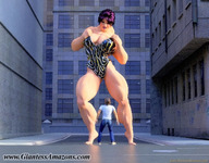 giantess city black_hair barefoot cleavage domination street muscles looking_down standing ilayhu digital_render giantessamazons