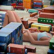 giantess collage panties cleavage bra asian lying_down shipyard containers kyojingirls