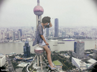 giantess collage city high_heels asian skyscapers shanghai kyojingirls