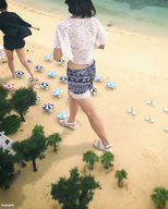 giantess collage black_hair beach barefoot asian walking giantesses kyojingirls