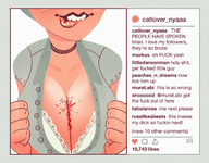 breasts drawing color cleavage blood breast_crush gore shrunken_man cruel selfie instagram spittyart