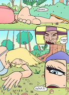 drawing mega blonde comic color long_hair blue_eyes barefoot story sandals village purse nail_polish bystanders panels leper attacking