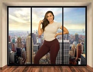 giantess collage city long_hair buildings brunette smiling posing tights hand looking_at_viewer new_york_city window_view ana_cheri