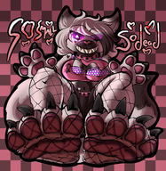 drawing crush micro furry color claws cleavage blood purple_eyes low_angle smiling gore foot_crush grin fishnets shrunken_people cruel point_of_view wolf_girl mspaintgts