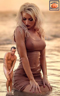 nipples gentle collage blonde long_hair water wet dress kneeling shrunken_man naked_man standing manicure squeezemeflat