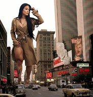 giantess collage city buildings brunette street muscles new_york_city vehicle_crush between_buildings street_view redcoffee1 trench_coat patricia_alamo