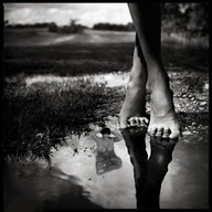 nipples gentle collage monochrome black_hair large_breasts long_hair barefoot bath cleavage wet sitting shrunken_woman puddle sfxhh3