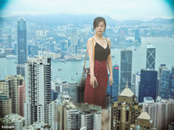 giantess collage city black_hair destruction buildings asian dress camera standing cellphone top hong_kong kyojingirls