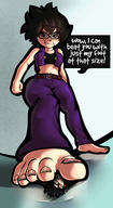 drawing feet black_hair color barefoot glasses jeans brown_eyes foot_crush shrunken_man teasing smothering mspaintgts purple_jeans