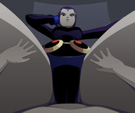 breasts drawing giantess color large_breasts low_angle raven teen_titans sitting looking_down trapped indoors point_of_view looking_at_viewer belt leotard dc_comics anon ravenravenraven