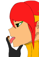 drawing color licking handheld saliva red_hair shrunken_man looking_at_tiny rwby pyrrha casualgts