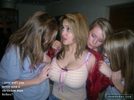 collage blonde large_breasts long_hair clothed cleavage brunette shrunken_man looking_down women undressing top trapped_inside sweatshirt sfxhh3