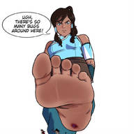drawing giantess crush feet color toes barefoot soles blood unaware avatar point_of_view raised_foot looking_at_victim korra imminent_crush no_background legend_of_korra asami guireyart10