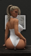 blonde long_hair butt butt_crush domination ponytail shrunken_man facesitting looking_back digital_render up_close amgipi