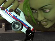 breasts nipples giantess nude alien handheld domination street police looking_down close_up smallfrye police_car green_skin digital_render