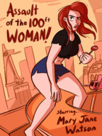 breasts drawing giantess mega color long_hair bridge handheld barefoot rampage angry red_hair legs shorts parody skyscraper highway vehicles poster straddling freckles road top new_york_city ripped_clothing attack_of_the_50_foot_woman mary_jane bare_legs spider-man marvel_comics bare_midriff caiman2 earth_20052 avengers_tower daily_bugle
