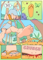 drawing giantess crush micro feet blonde comic color barefoot blood gore sandals unaware forest under_foot flip_flops point_of_view leper