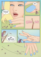 drawing giantess crush micro blonde comic color blue_eyes sandals hand unaware falling forest nails leper looking_at_tinies