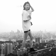 collage city mega monochrome clothed buildings asian boots shorts trample walking jets highway purse shirt water_bottle kyojingirls