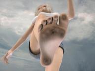giantess crush feet barefoot soles jeans low_angle walking cruel dirty dirty_soles point_of_view denim_shorts stuck_to_foot digital_render