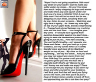 collage feet clothed high_heels domination scared shrunken_man close_up suit dialogue squeezeflat