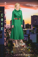 giantess collage city high_heels buildings smiling street dress vehicles sky green_dress giantessbuster209 cate_blanchett