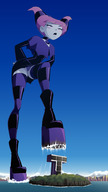 drawing giantess city mega color clothed water high_heels island teen_titans foot_crush outdoors raised_foot purple_skin imminent_crush dc_comics titan_tower ravenravenraven jinx_(teen_titans)